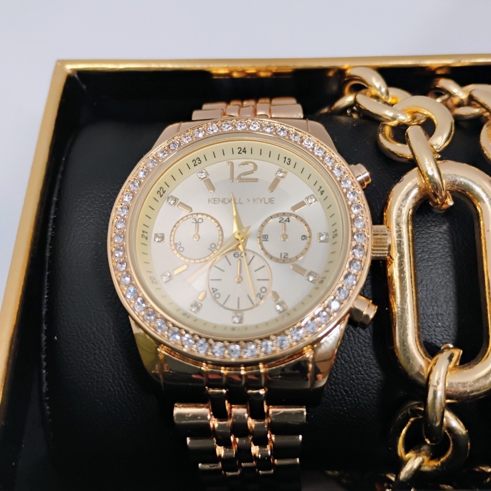 Kendall + Kylie Women's  Gold Silver Quartz Watch and Two (2) Separate Bracelets - Picture 5 of 10